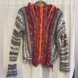 Free People Colorful Knit Hooded Sweater